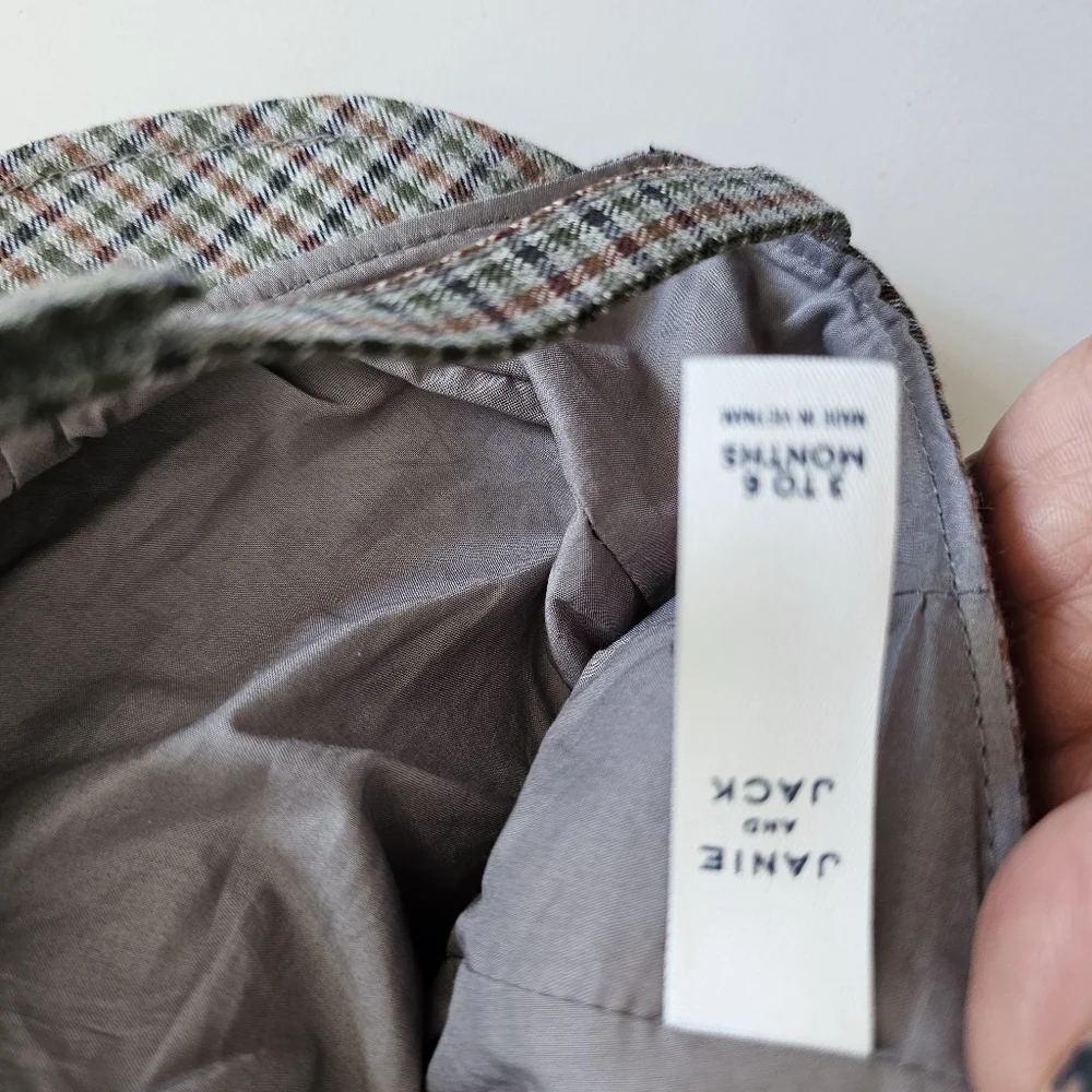 Janie And Jack Newsboy‎ Skip Cap Check Plaid Baby Hat Size 3-6 Months Chin Strap